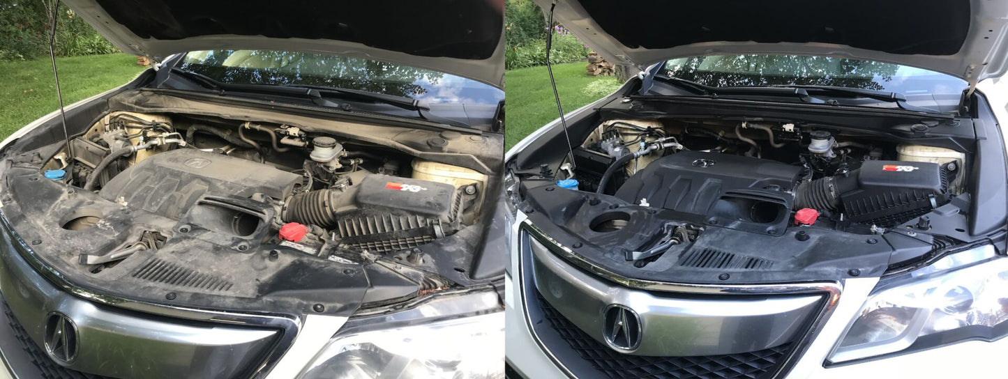 Engine bay before and after